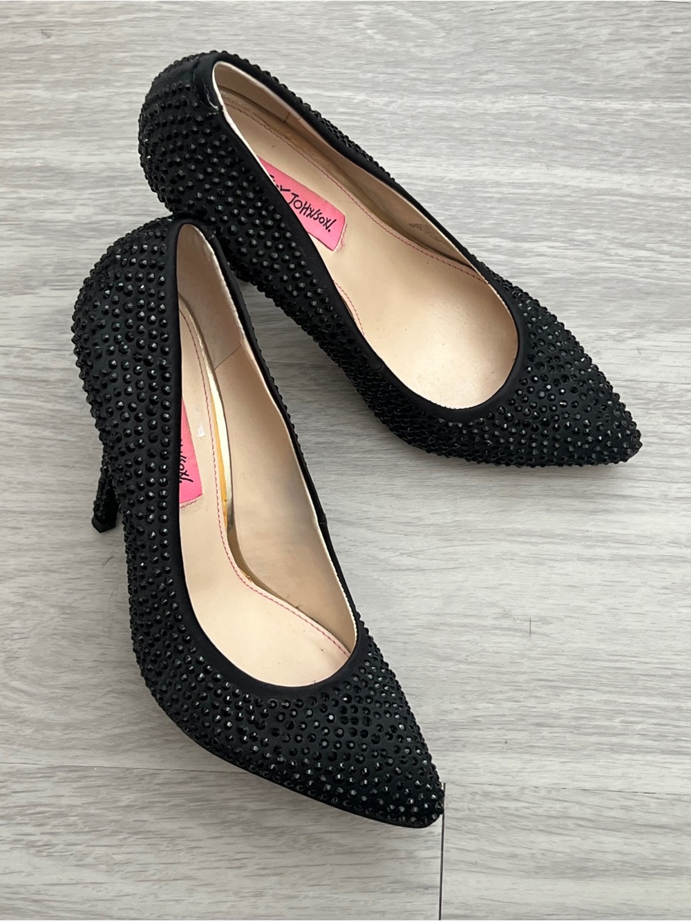 Betsey Johnson Azaria Black Crystal Rhinestone Pointed Toe Pumps Heels 8